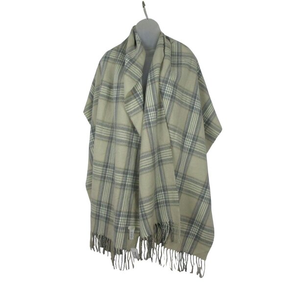 J CREW Warm Scarf Wrap Neutral Plaid Beige & Gray With Fringe Large 24 x 79 - Picture 5 of 7
